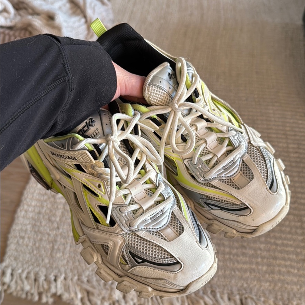 Balenciaga White and Green Track2 Sneakers